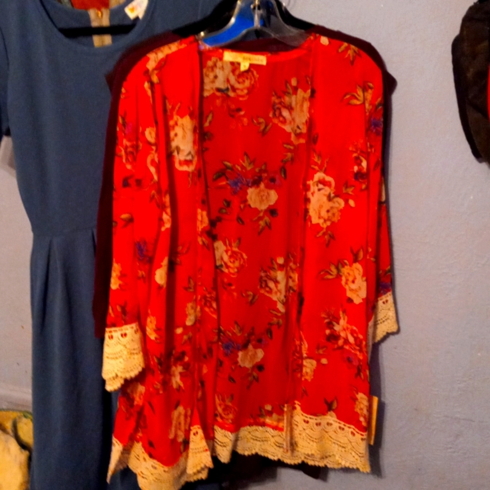 Rewind long open front floral sheer blouse